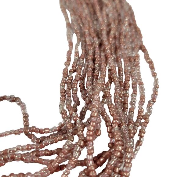 48" Long Tan Bronze Seed Bead Necklace Boho Multistrand India Handmade NEW - Picture 5 of 9
